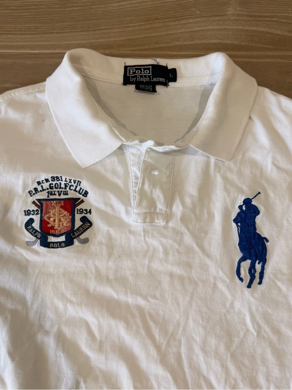 Ralph Lauren White Polo with Blue Pony & Crest Patch